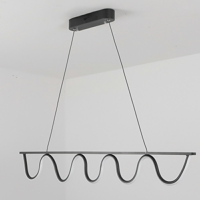 Minimalist Dining Room Metal Island Pendant Linear Wave Design LED Island Light