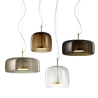 Modern Style Drum Hanging Ceiling Lights Mirrored Glass 1-Light Pendant Lighting in Coffee