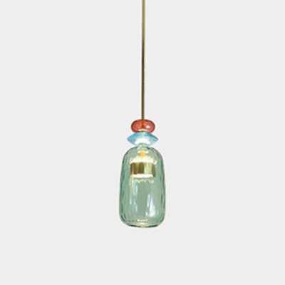 Modern Style Elliptical Hanging Light Fixtures Prismatic Glass 1-Light Pendant Light Kit in Green