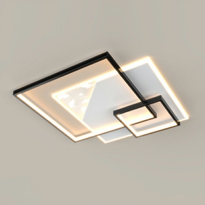 Modern Style Rectangle Flush Light Metal 3-Lights Flush Ceiling Light Fixture in Black