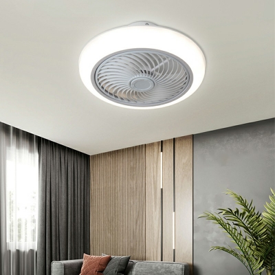 Round Ceiling Fan Light Simplicity LED Metallic Semi Flush Mounted Lamp