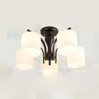 Traditional Style Cylinder Flush Mount Lights Glass White Light 8-Lights Flushmount Lighting in White