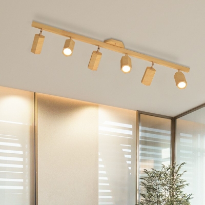 Tube Living Room Ceiling Track Lighting Wood Modernism Semi Flush Light Fixture