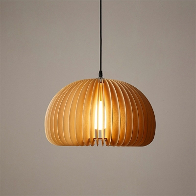 1-Light Pendant Lighting Fixtures Minimalist Style Dome Shape Wood Hanging Lamp Kit
