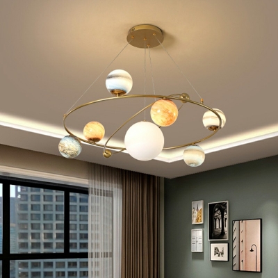 4-Light Chandelier Light Simple Style Globe Shape Metal Hanging Lamp Kit