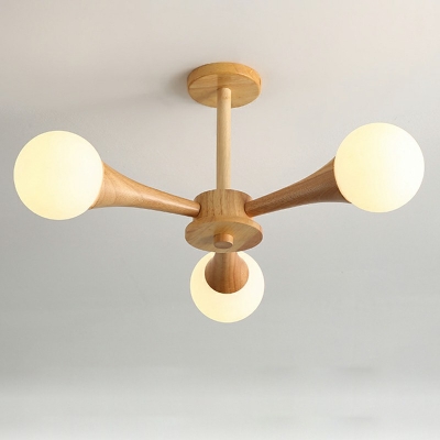 5-Light Chandelier Light Simplistic Style Globe Shape Wood Pendant Lighting