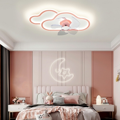 Flush Ceiling Fan Light Children's Room Style Acrylic Flush Mount Fan Lights for Living Room Remote Control Stepless Dimming