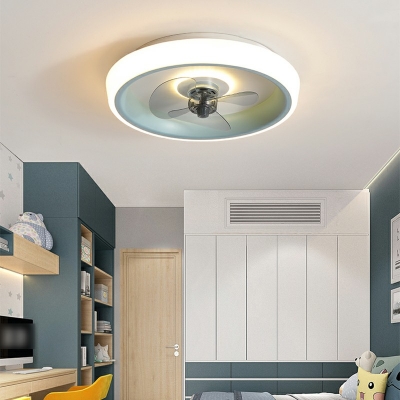 Flush Mount Ceiling Fan Fixture Children's Room Style Acrylic Flush Fan Light for Living Room Remote Control Stepless Dimming