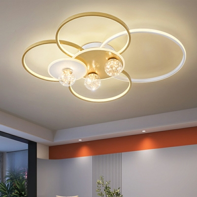 Gold Circle Ring Flush-Mount Light Fixture Modern Style Metal 4 Lights Flush Mount Ceiling Light Fixture