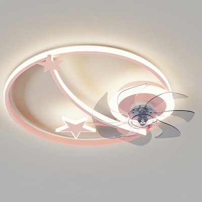 LED Ceiling Fan Light Kids Acrylic Ring Semi Flush Mounted Lamp for Bedroom