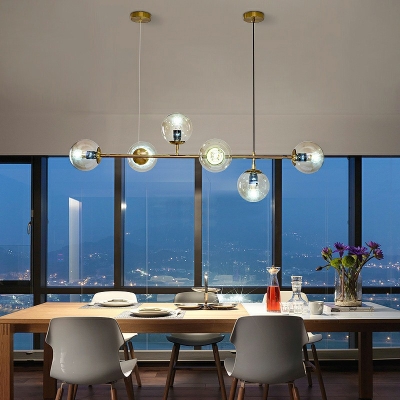 Modern Dining Room Ball Glass Island Pendant Linear 6 Heads Island Light