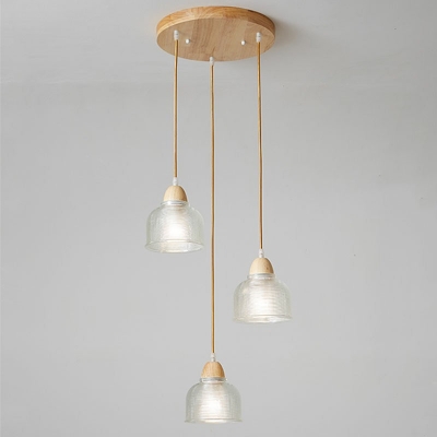 Wooden Pendant Light Fixtures 3 Bulbs with Glass Shade Suspension Pendants