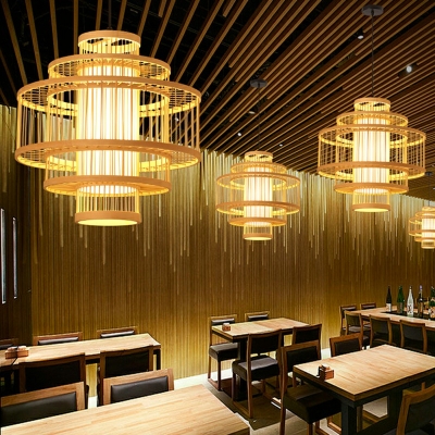 1 Light Cylindrical Pendant Lighting Fixtures Modern Style Bamboo Pendant Lighting in Beige