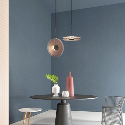 1-Light Pendant Ceiling Lights Minimalist Style Round Shape Metal Hanging Lamp Kit