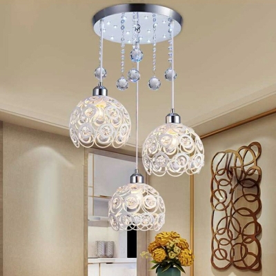 3-Light Hanging Ceiling Lights Modern Style Ball Shape Metal Pendant Lighting