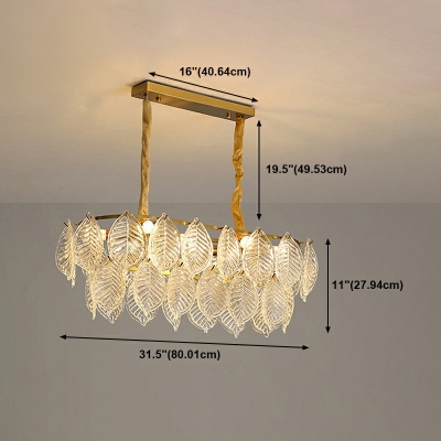 Clear Chandelier Lamp Leaf Shade Modern Style Glass Pendant Light for Living Room