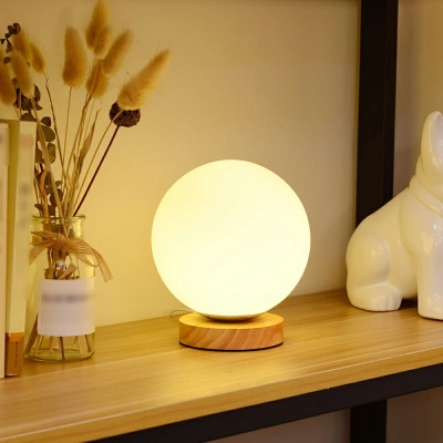 Nordic Wood and Glass Table Lamp Globe Table Lamp for Bedroom