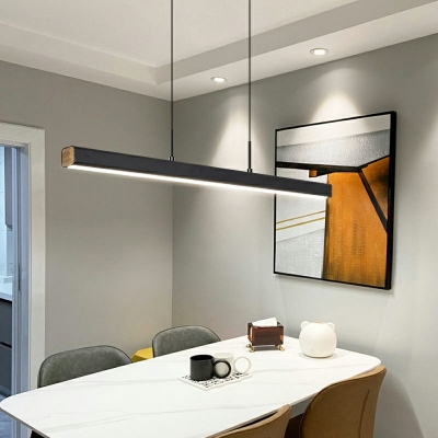 Strip Shape Simple Style Island Light Aluminum Island Pendant in Black for Office/Dining Room