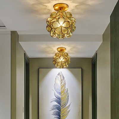 Traditional Flower Semi Flush Mount Ceiling Fixture Glass Elegant Ceiling Light Fixture for Living Room