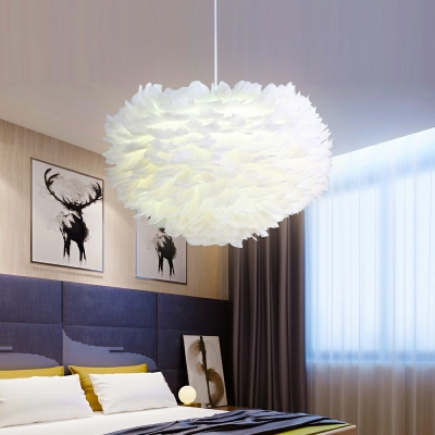 White Feather Suspended Lighting Fixture Bedroom Living Room Chandelier Lighting