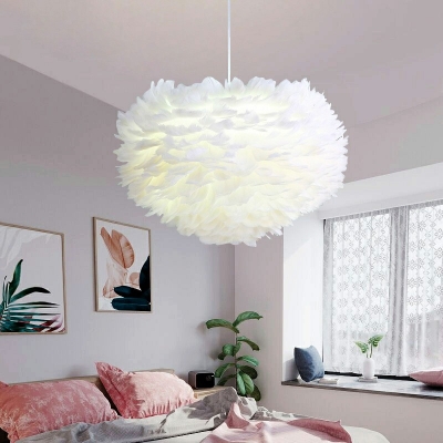 White Feather Suspended Lighting Fixture Bedroom Living Room Chandelier Lighting