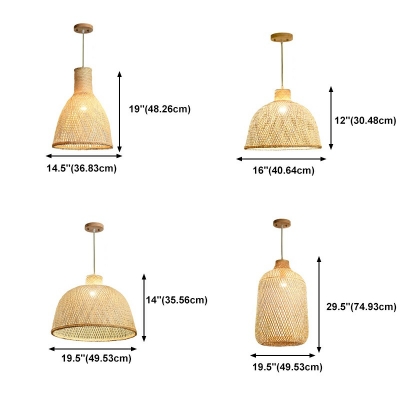 Yellow Dome Pendant Lighting Fixtures Modern Style Bamboo 1 Light Pendant Ceiling Lights