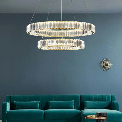 1-Light Chandelier Lamp Modernist Style Ring Shape Metal Remote Control Stepless Dimming Pendant Lights