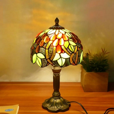 1 Light Dome Night Table Lamps Tiffany Style Multicolored Stained Glass Night Light in Red