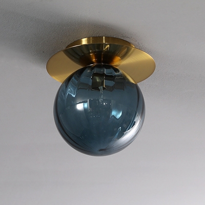 1-Light Flush Mount Pendant Light Modern Globe Shape Glass Ceiling Mounted Fixture
