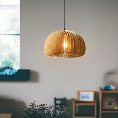 1-Light Pendant Lighting Fixtures Minimalist Style Dome Shape Wood Hanging Lamp Kit