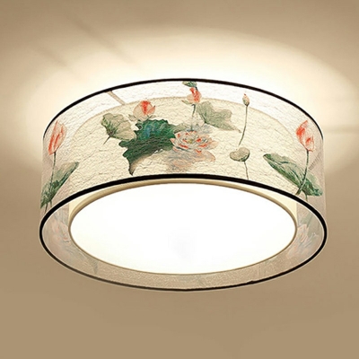 Beige Flush Mount Ceiling Lighting Fixture Geometrical Shape with Fabric Shade Flush Light