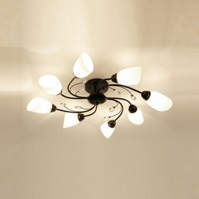 Cone Flush Lighting Traditional Galss Flush Mount Lamp in Black for Living Room