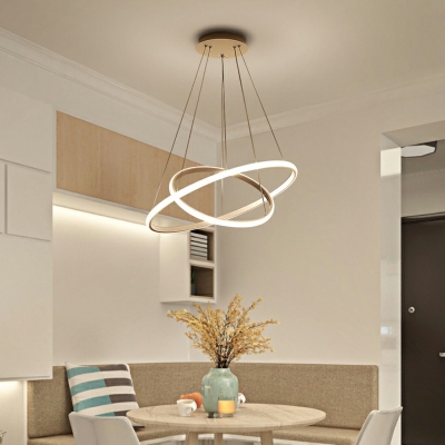 Contemporary Round Metal Chandelier Light Tiered LED Chandelier for Living Room