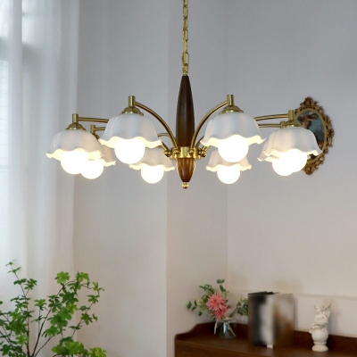 Flower-Shade Chandelier Lights Traditional Glass Chandelier Light Fixture in White