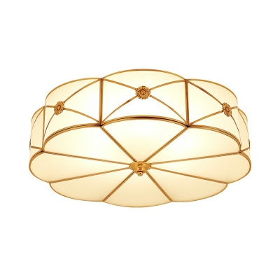 Frosted Glass Ceiling Light Colonial Style Flush Mount Light in Brass for Foyer