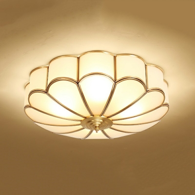 Frosted Glass Ceiling Light Colonial Style Flush Mount Light in Brass for Foyer
