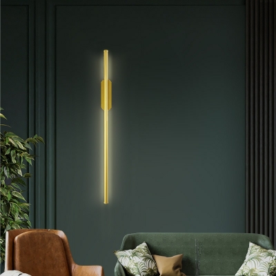 Linear Stick Wall Mount Lighting Minimalist Slim Metal LED Hallway Surface Wall Sconce in Gold