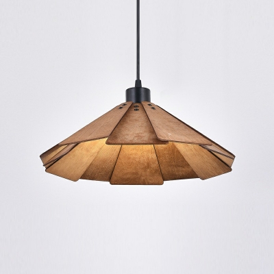 Single Bulb Ceiling Pendant Lamp Wood Hat Shape Hanging Light Fixture