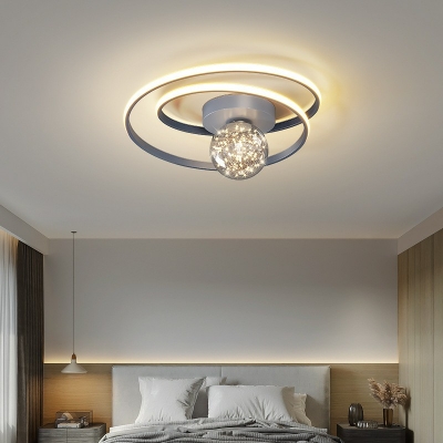 Spherical Flush Ceiling Light Fixture Modern Style Glass 2-Lights Flush Mount in Grey
