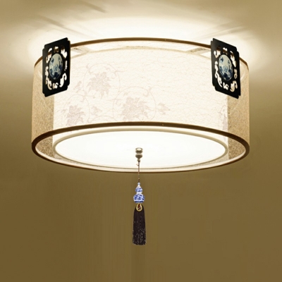 Traditional Style Beige Flush Mount Ceiling Light Fabric Flush-Mount Light Fixture
