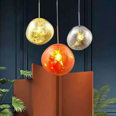 1-Light Hanging Ceiling Lights Minimalism Style Globe Shape Metal Pendant Lighting