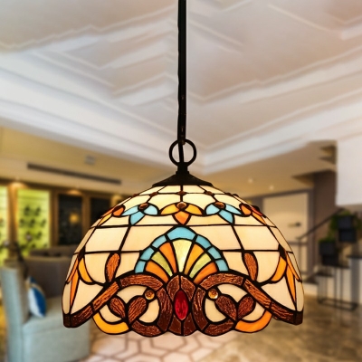 1-Light Pendant Lighting Fixtures Tiffany Style Dome Shape Metal Hanging Lamp Kit