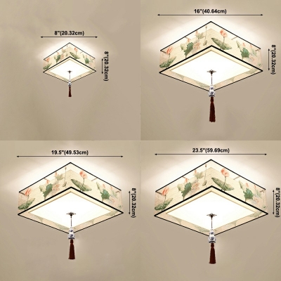 Lotus Pattern Flush Mount Ceiling Lighting Fixture Fabric Flushmount Ceiling Lamp in Green