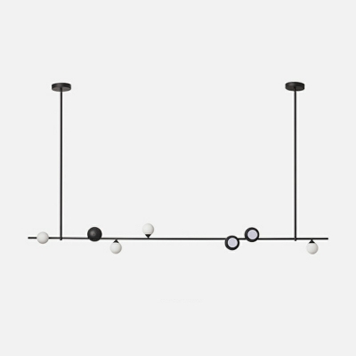 Modern Black Linear Hanging Lamp Opal Ball Glass Island Pendant Bar Pendant Light