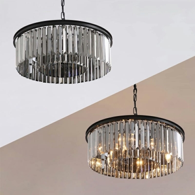 Modern Crystal Chandelier Light Fixture Black Hanging Light Kit for Living Room