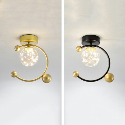 Modern Style Ball Flush Ceiling Light Fixture Glass 1-Light Flush Mount Light in Gold