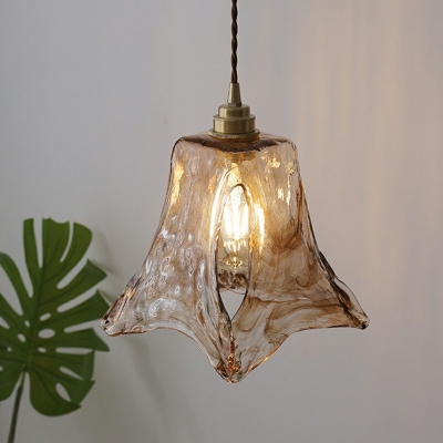 Modern Style Triangle Pendant Lights Glass 1-Light Pendant Lighting in Amber