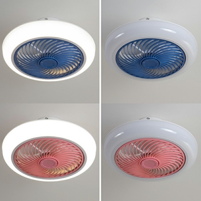 Round Ceiling Fan Light Simplicity LED Metallic Semi Flush Mounted Lamp