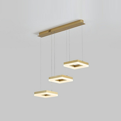 Square Shape Pendant Lighting Fixtures 3 Lights LED with Acrylic Shade Suspension Pendant