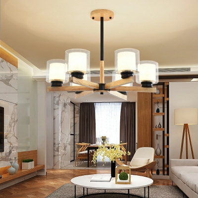 Wood Drum Chandelier Lighting Fixtures Modern Ceiling Pendant Light for Dinning Room